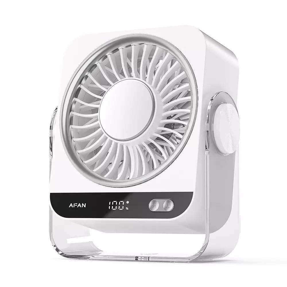 Rechargeable USB Desk Fan with Cooling Function – 5 Speeds Quiet Portable Fan with Digital Display, Turbo Airflow & 180° Tilt for Bedroom, Office, Travel, Camping, Cruise, RV (Black)