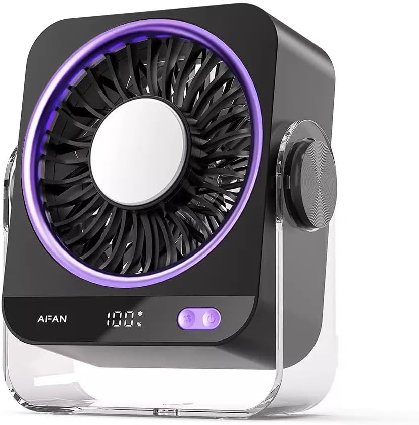 Rechargeable USB Desk Fan with Cooling Function – 5 Speeds Quiet Portable Fan with Digital Display, Turbo Airflow & 180° Tilt for Bedroom, Office, Travel, Camping, Cruise, RV (Black)