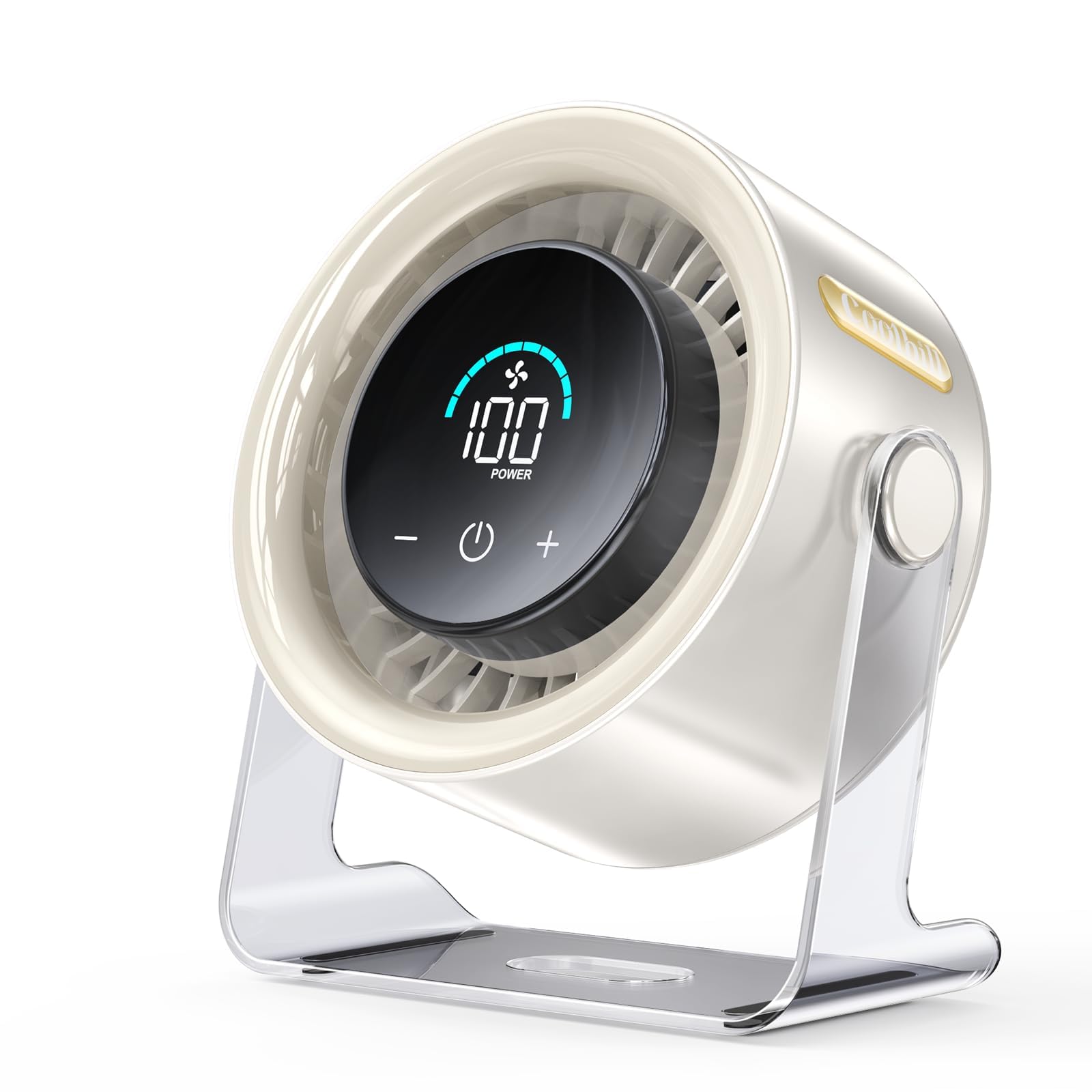 USB Desk Fan for Bedroom: 100 Speeds Digital Display Quiet Portable Fan with Turbo Airflow, 120° Rotating Small Rechargeable Battery Desktop & Wall-Mounted Fans for Bedroom Home Office