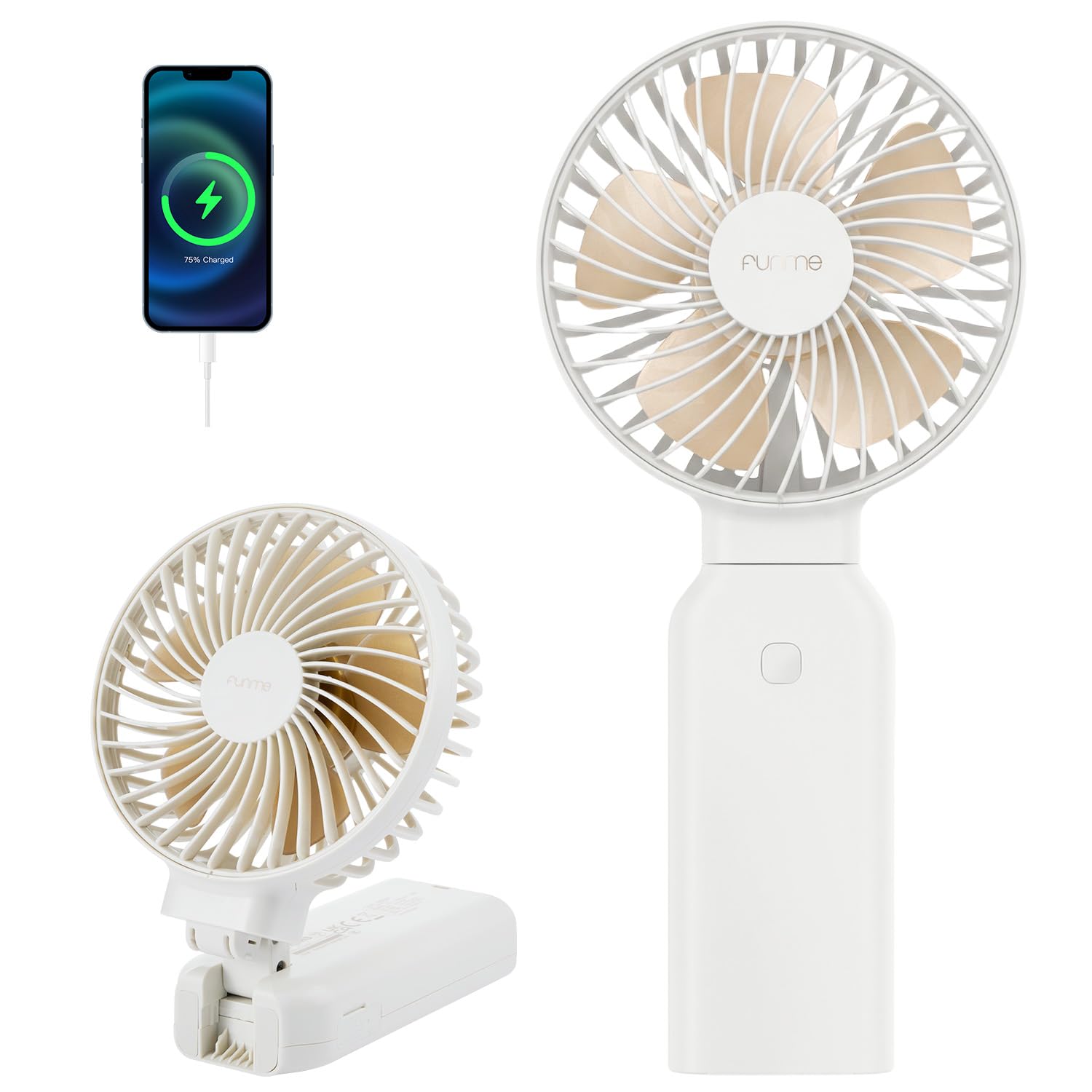 Funme Portable Handheld Fan, 53H Max Cooling Time Travel Fan, 10000mAh Personal Fan with Power Bank, 4 Speeds Rechargeable Fan, Handheld/Foldable 180° Design for Desk/Travel/Office/Outdoor - Black