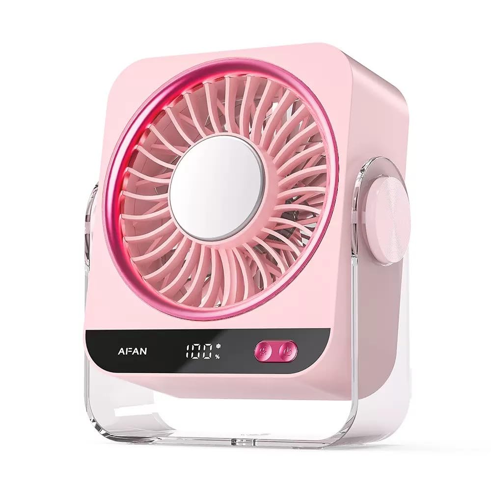 Rechargeable USB Desk Fan with Cooling Function – 5 Speeds Quiet Portable Fan with Digital Display, Turbo Airflow & 180° Tilt for Bedroom, Office, Travel, Camping, Cruise, RV (Black)