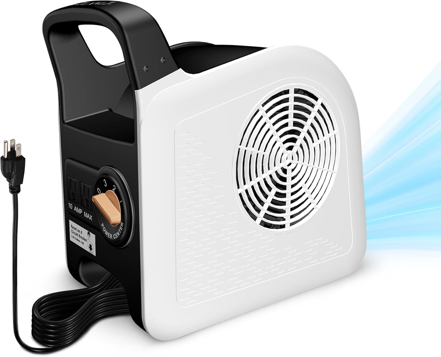 Air Mover Blower Fan - Floor Fan for Cooling,Drying and Exhausting at Home,Job Site,Garage,Shop, 3 Speeds Portable Utility Fan, 2 AC Outlets and Circuit Breaker with Reset