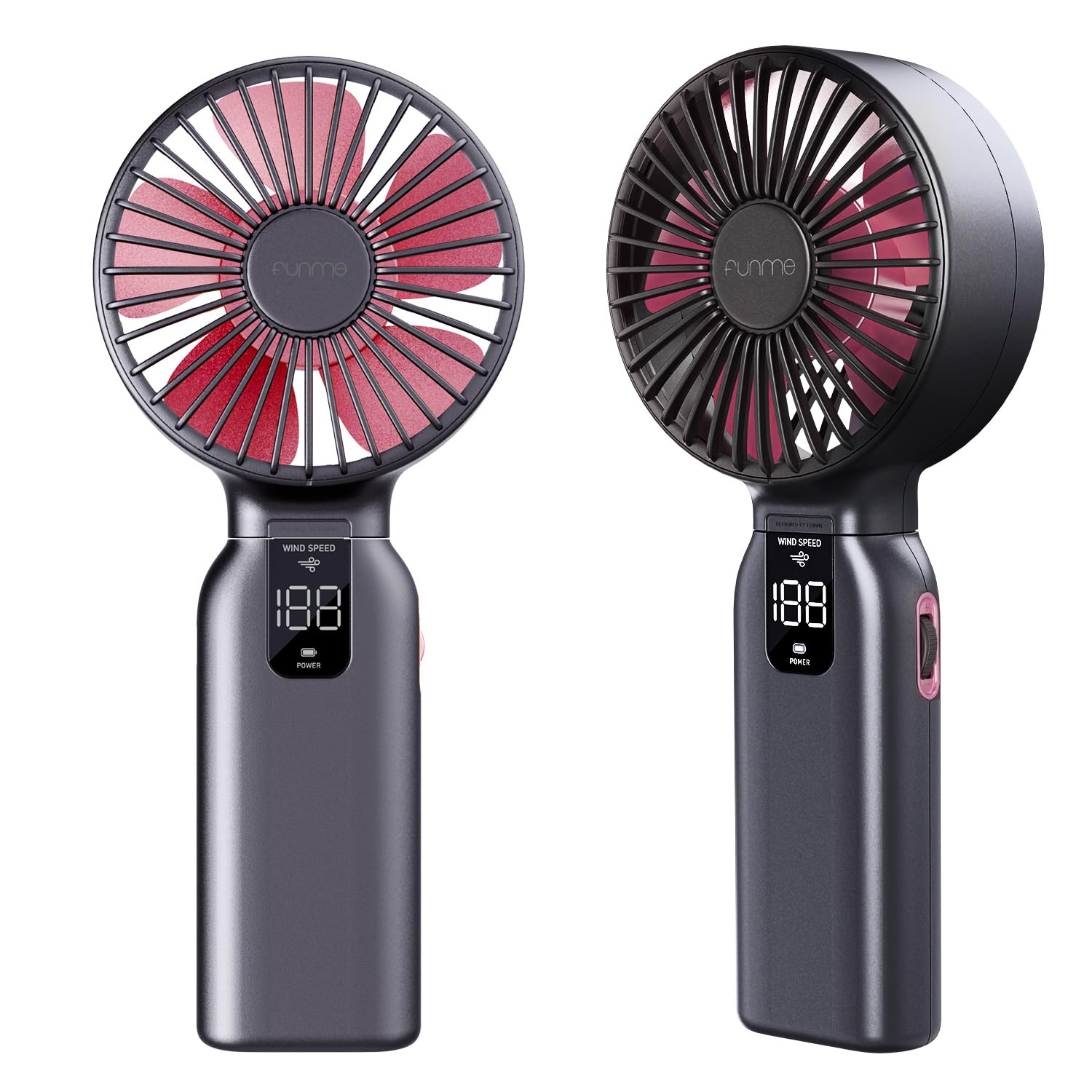 Funme Portable Handheld Fan, 53H Max Cooling Time Travel Fan, 10000mAh Personal Fan with Power Bank, 4 Speeds Rechargeable Fan, Handheld/Foldable 180° Design for Desk/Travel/Office/Outdoor - Black
