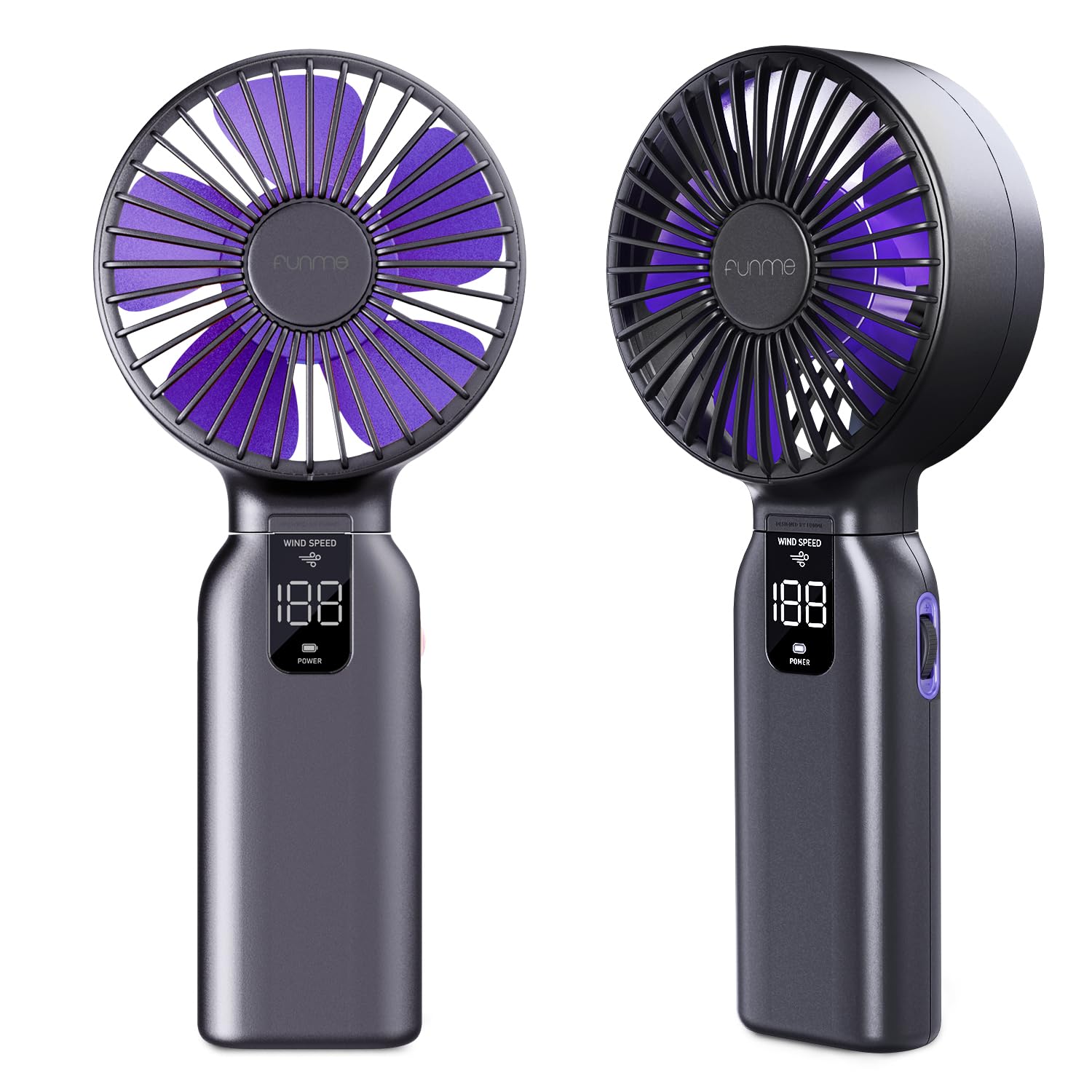 Funme Portable Handheld Fan, 53H Max Cooling Time Travel Fan, 10000mAh Personal Fan with Power Bank, 4 Speeds Rechargeable Fan, Handheld/Foldable 180° Design for Desk/Travel/Office/Outdoor - Black