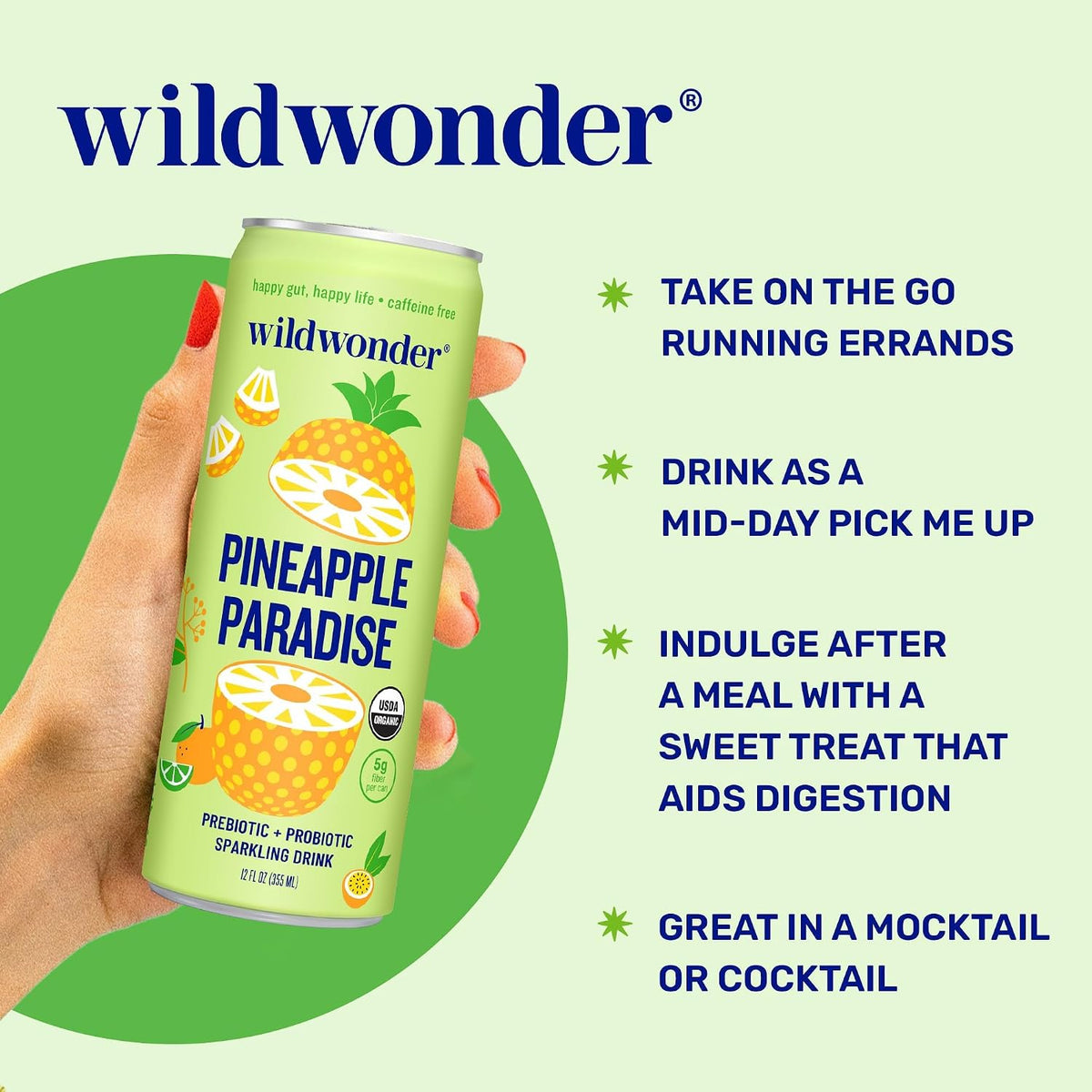 wildwonder Pineapple Paradise Sparkling Probiotic Drink, 12 Pack