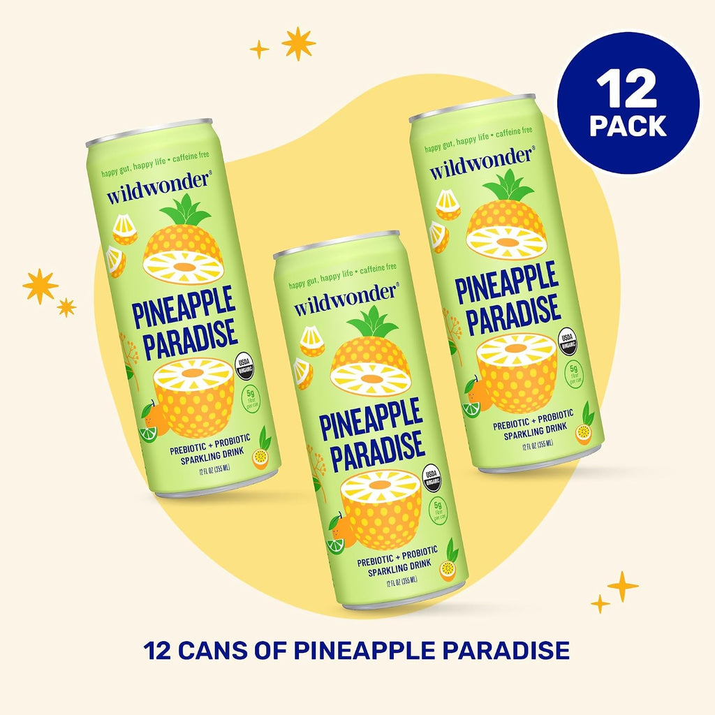 wildwonder Pineapple Paradise Sparkling Probiotic Drink, 12 Pack