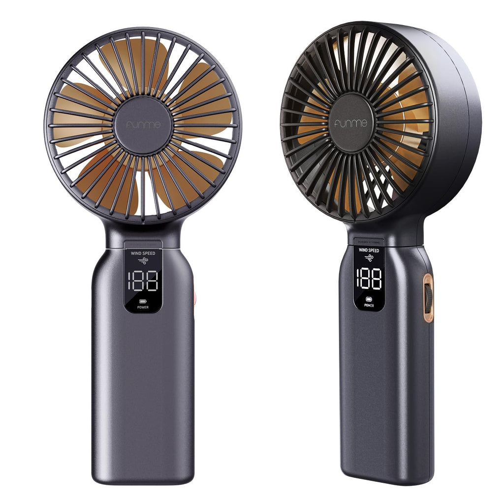 Funme Portable Handheld Fan, 53H Max Cooling Time Travel Fan, 10000mAh Personal Fan with Power Bank, 4 Speeds Rechargeable Fan, Handheld/Foldable 180° Design for Desk/Travel/Office/Outdoor - Black