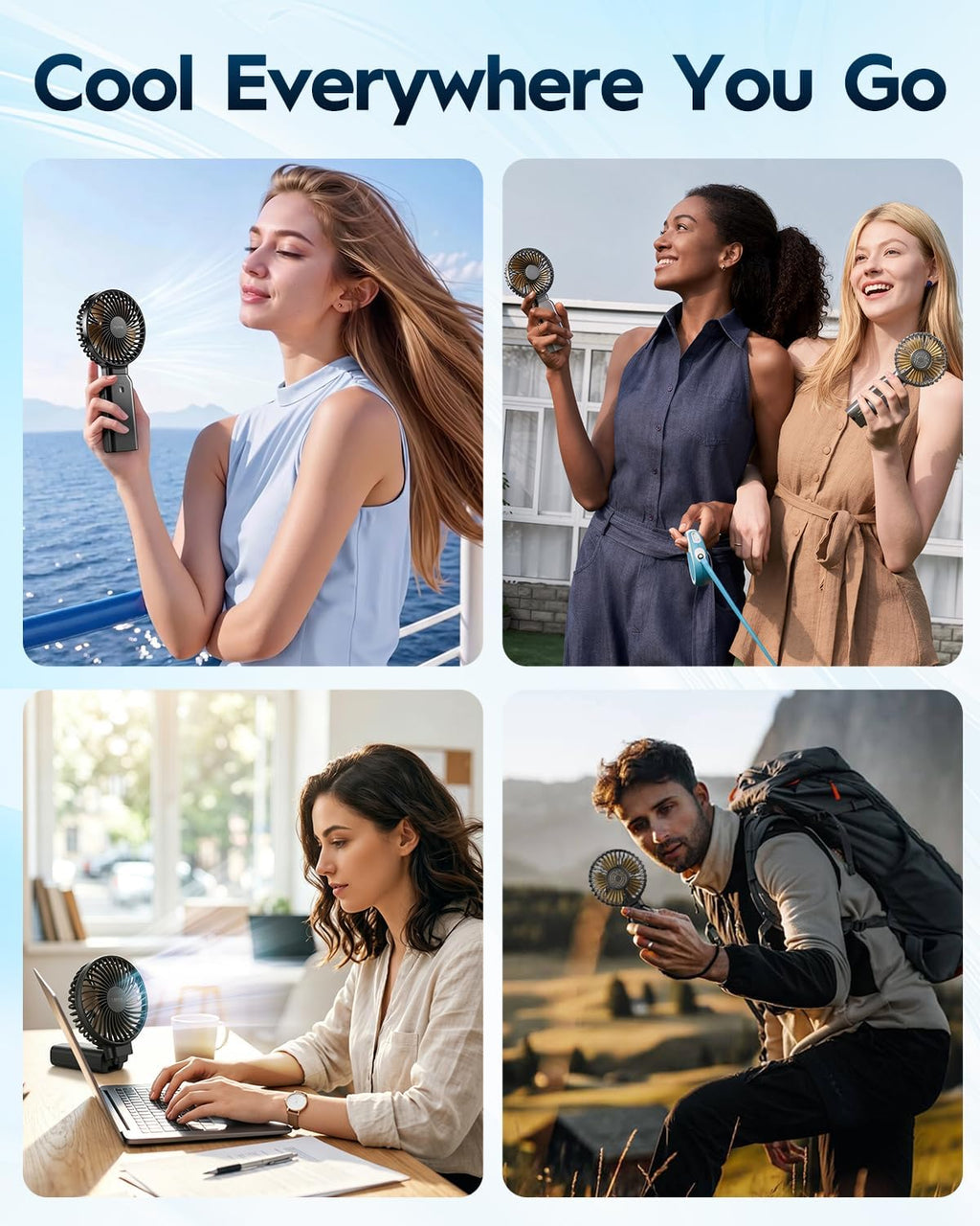 Funme Portable Handheld Fan, 53H Max Cooling Time Travel Fan, 10000mAh Personal Fan with Power Bank, 4 Speeds Rechargeable Fan, Handheld/Foldable 180° Design for Desk/Travel/Office/Outdoor - Black