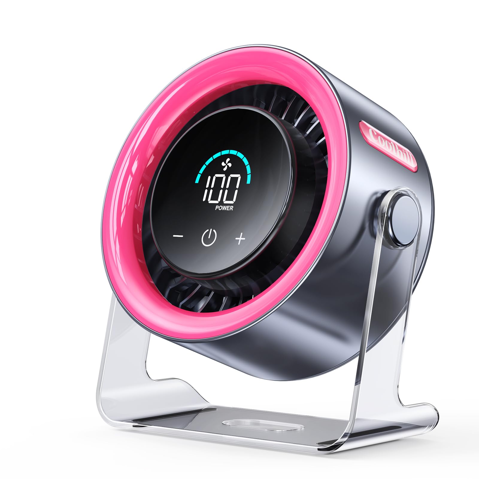 USB Desk Fan for Bedroom: 100 Speeds Digital Display Quiet Portable Fan with Turbo Airflow, 120° Rotating Small Rechargeable Battery Desktop & Wall-Mounted Fans for Bedroom Home Office