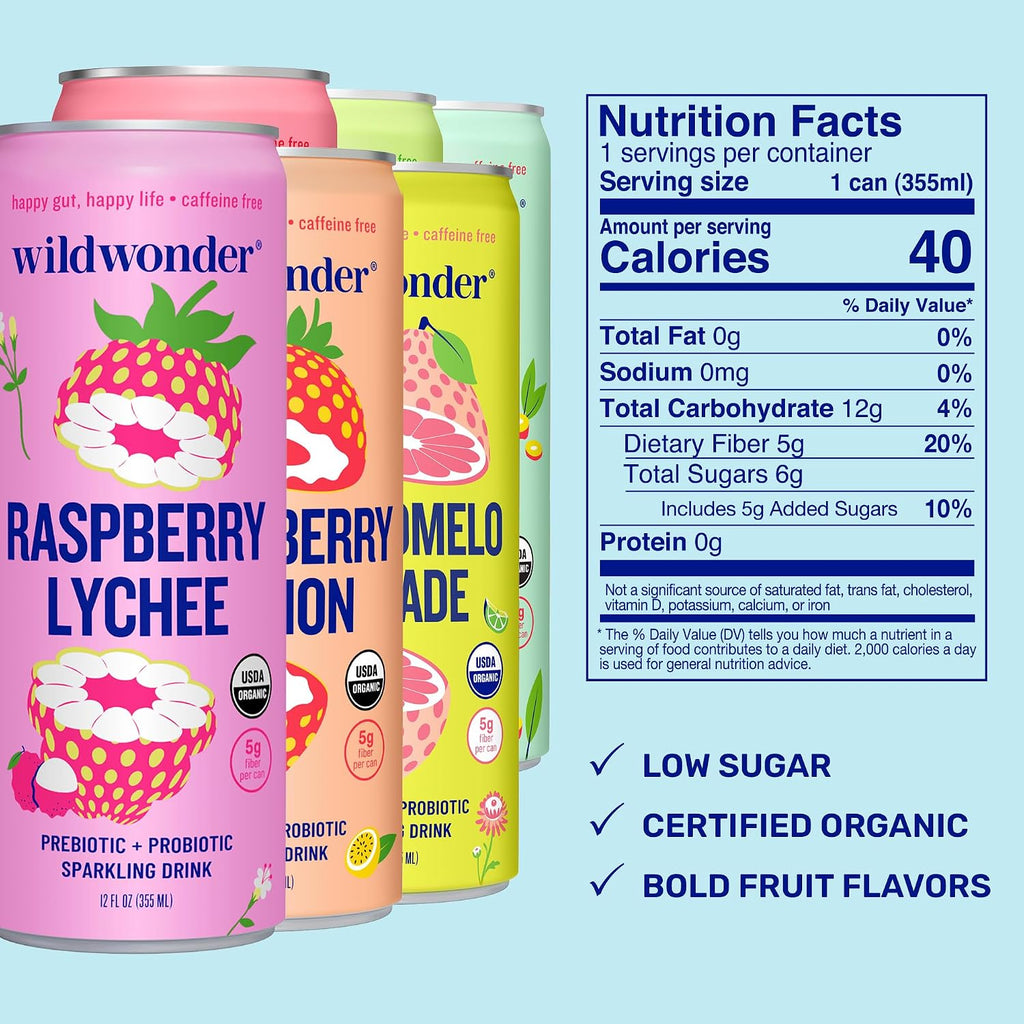 wildwonder Sparkling Probiotic Sampler Variety, 18 Pack