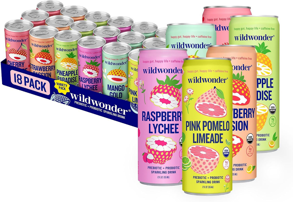 wildwonder Sparkling Probiotic Sampler Variety, 18 Pack